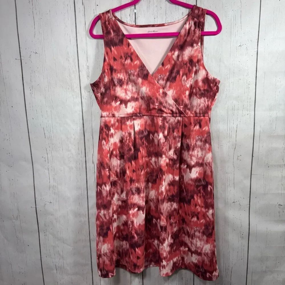 Eddie Bauer Red Abstract Print Sleeveless Dress A Line Casual Summer Size L